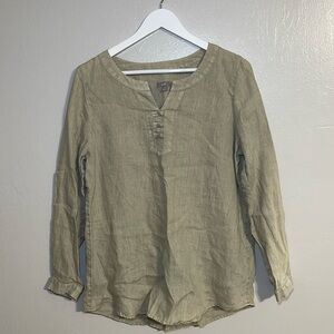 J Jill 100% Linen Tunic Coverup Tan Womens M Summer beach boho vacation vibes